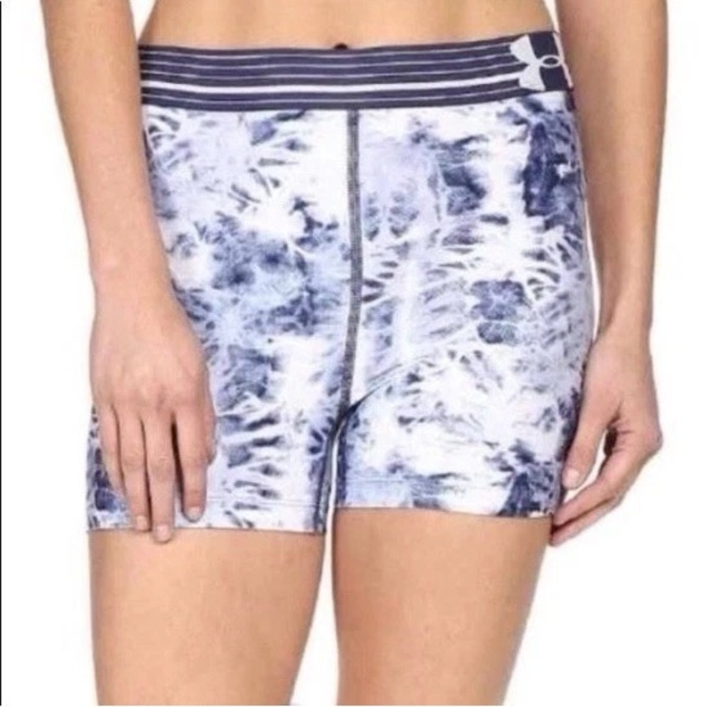 Under Armour Womens Biker Short‎ Size Medium Blue Tie Dye Compression Stretch